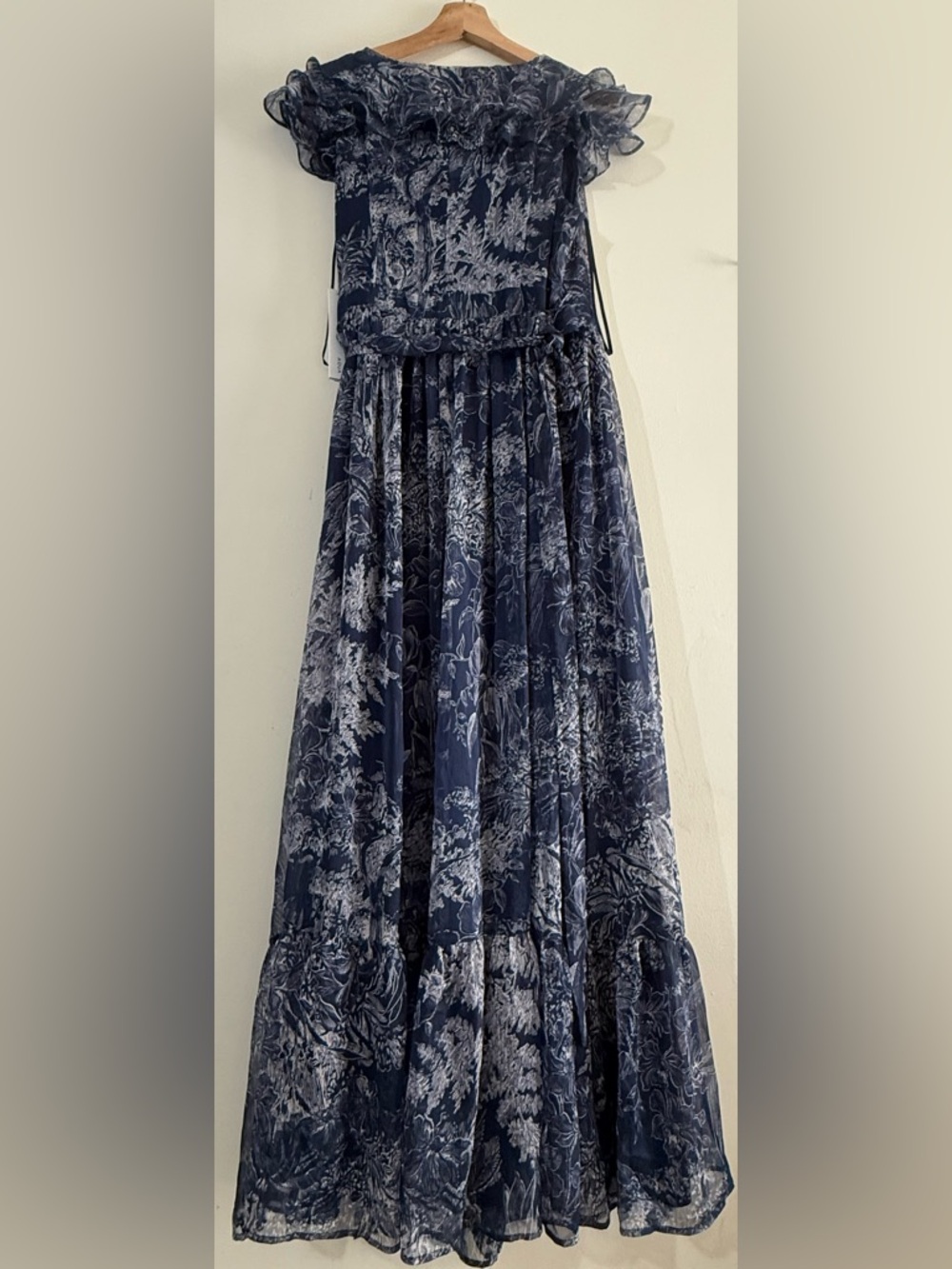 Aqua Navy Floral V-Neck Ruffle Maxi Dress - Picture 4 of 6